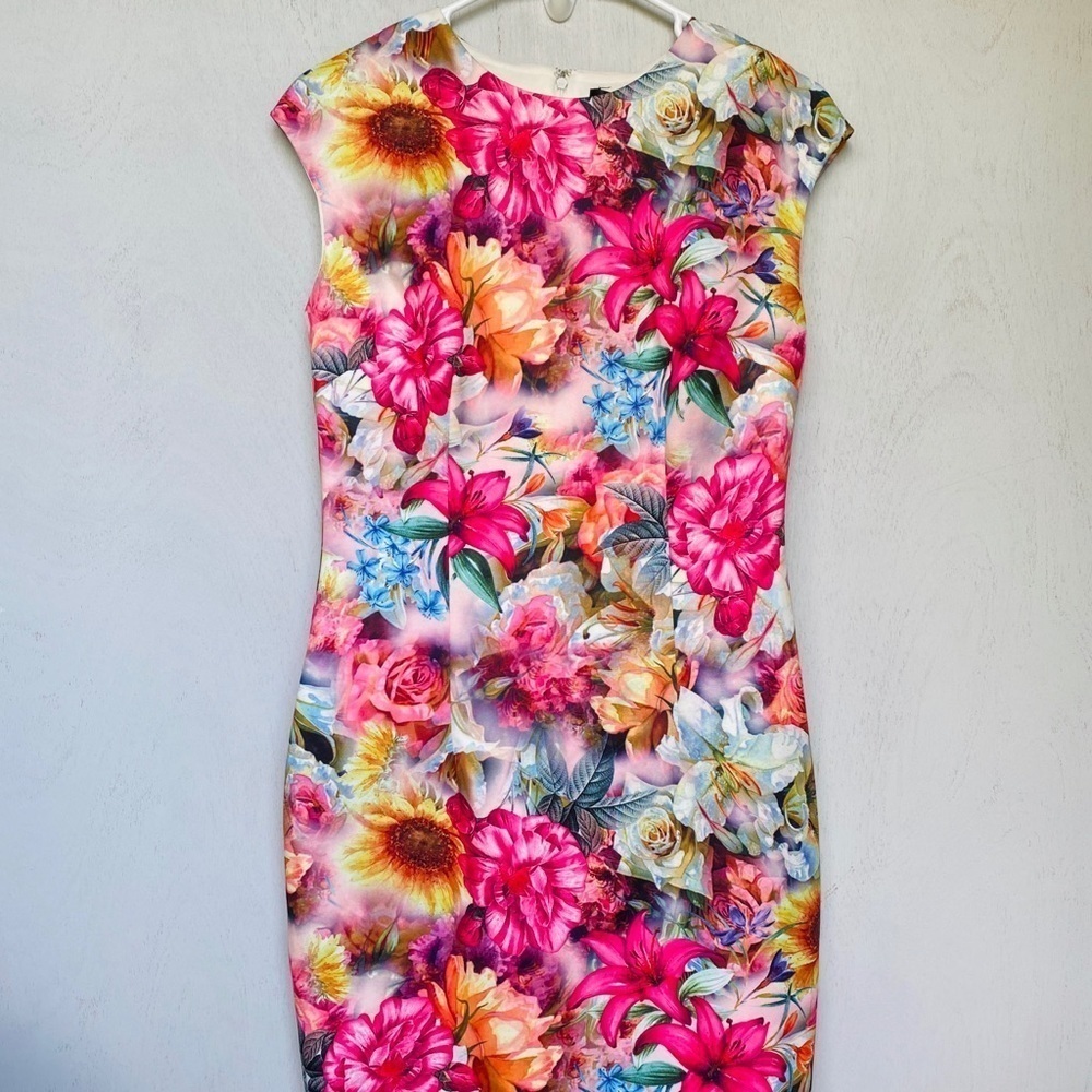 Alexia Admor Pink Rose & Sunflower Neoprene Sheath Dress | Floral Scuba Dress - Picture 2 of 10